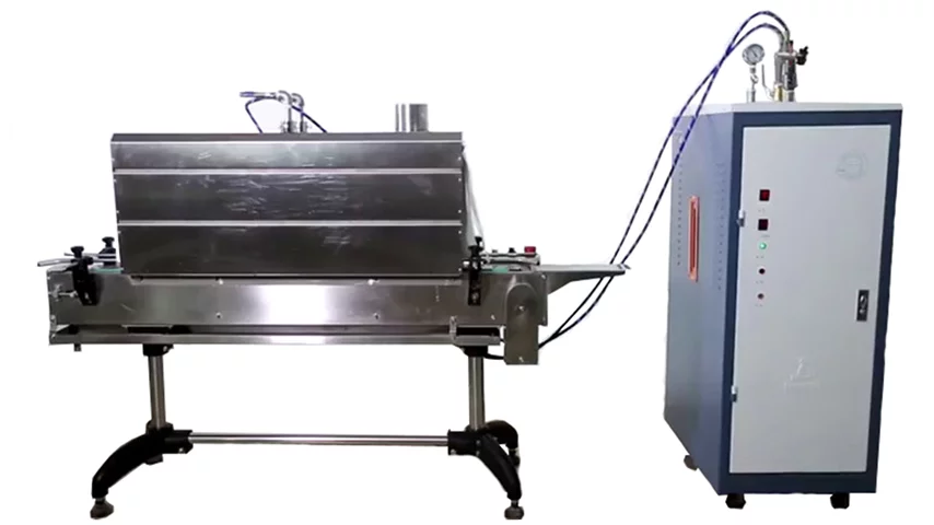 Configuración Completa del Tunel de Encogimiento por Vapor con su Caldera de Vapor de 12/24Kw de Potencia Tunel de Encogimiento por Vapor con Caldera de Vapor 12/24Kw de Potencia