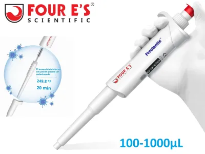FOUR E'S SCIENTIFIC MICROPIPETA PROFESIONAL DE VOLUMEN VARIABLE DE 100 A 1000μL (1ML) CON PANTALLA DE VOLUMEN DE 4 DIGITOS Y CERTIFICADO DE PRUEBA FOUR E'S SCIENTIFIC MICROPIPETA PROFESIONAL DE VOLUMEN VARIABLE DE 100 A 1000μL (1ML) CON PANTALLA DE VOLUMEN DE 4 DIGITOS Y CERTIFICADO DE PRUEBA