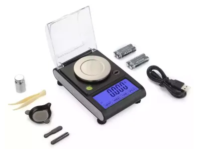 CX-501 BÁSCULA DIGITAL DE PRECISION 50G / 0.001G CON NIVEL PATAS Y PESA DE CALIBRACIÓN - RECARGABLE Y BATERÍAS