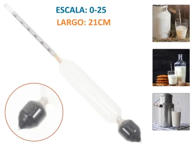 LD-25 LACTODENSÍMETRO PARA LECHE / HIDRÓMETRO MANUAL PORTÁTIL DE VIDRIO PARA LA MEDICIÓN DE DENSIDAD DE LECHE CON ESCALA DE 0 A 25 Y LARGO DE 21CM