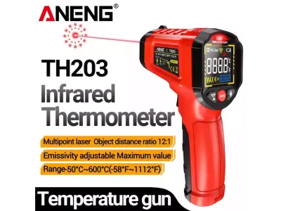 ANENG TH203 TERMÓMETRO INFRARROJO INDUSTRIAL, PISTOLA DE TEMPERATURA 12 PUNTOS LASER [-50°C a 600°C] EMISIVIDAD Y CALIBRACIÓN