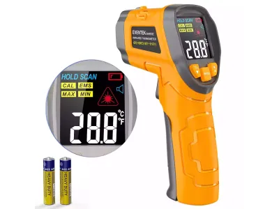 EVENTEK GM9053E TERMÓMETRO INFRARROJO INDUSTRIAL, PISTOLA DE TEMPERATURA LASER SIN TACTO [-50°C a 600°C] EMISIVIDAD Y CALIBRACIÓN