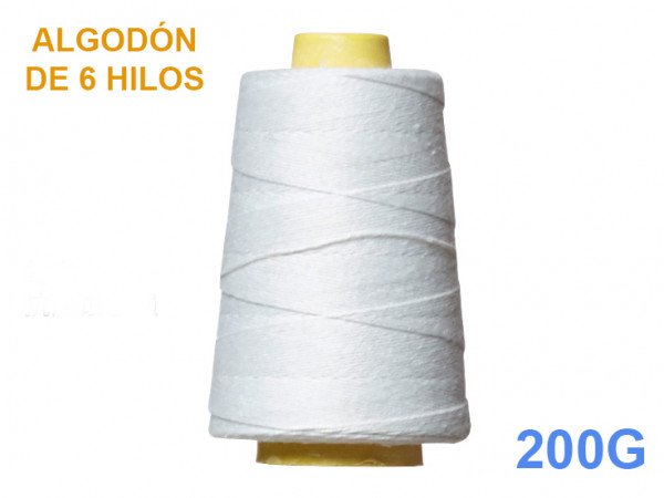 HC-200G HILO DE COSER DE CARRETE DE ALGODÓN BLANCO DE 6 HILOS ( 200G ) PARA COSEDORAS DE SACOS